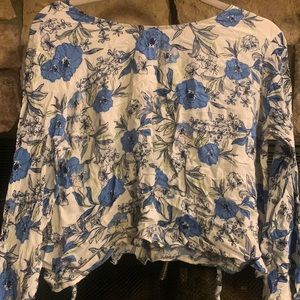 Whimsical Blue & White Bell Sleeve Blouse